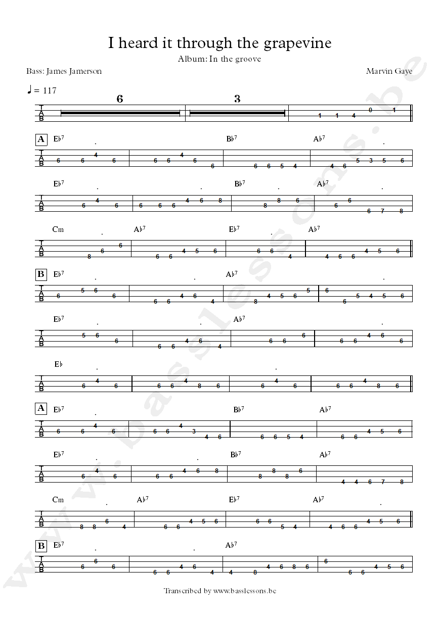 James Jamerson I heard it through the grapevine bass tab