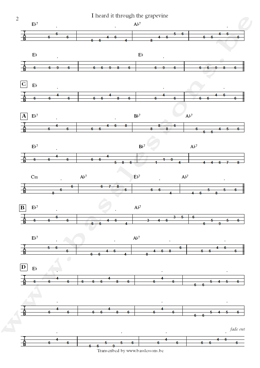 James Jamerson I heard it through the grapevine bass tab part 2