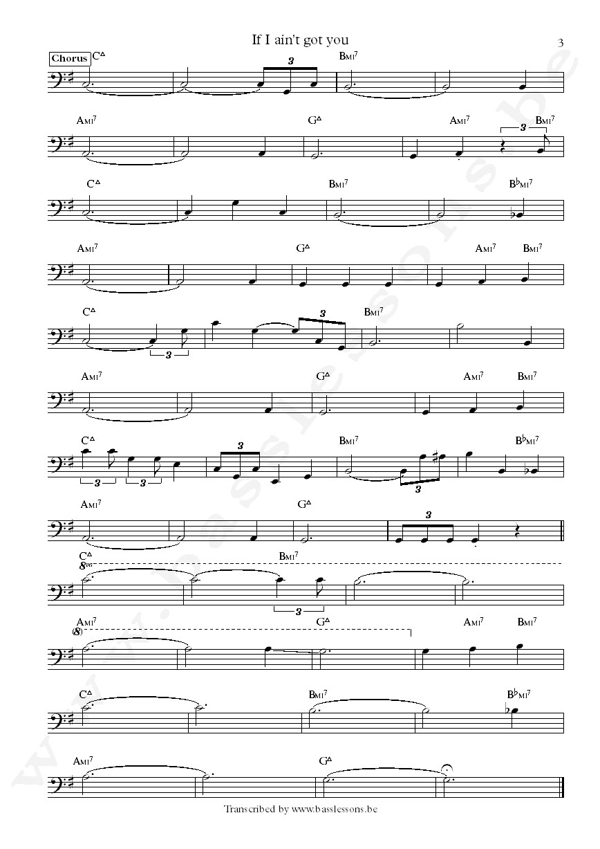 Alicia Keys If I aint got you bass transcription part 3