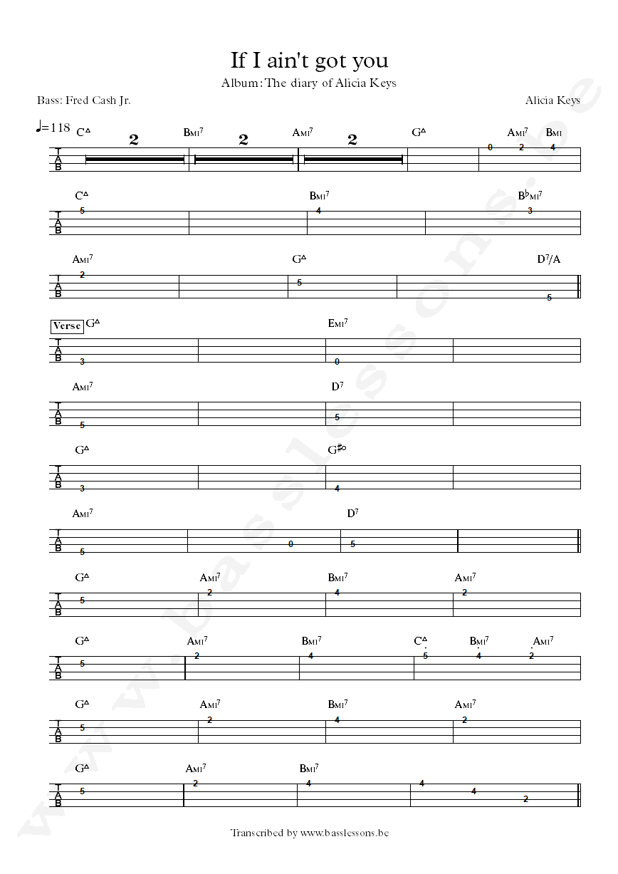 Alicia Keys If I aint got you bass tab