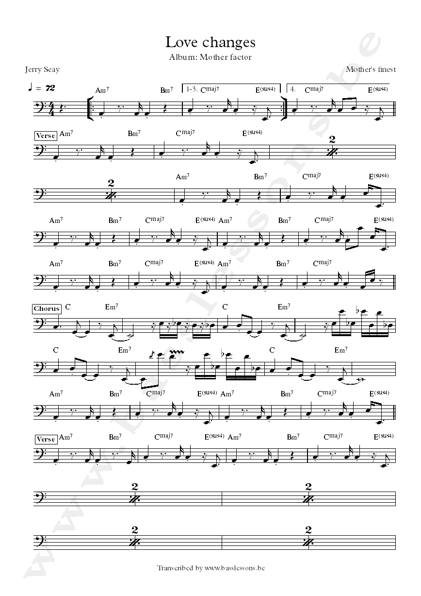 Mothers fines ove changes bass transcription