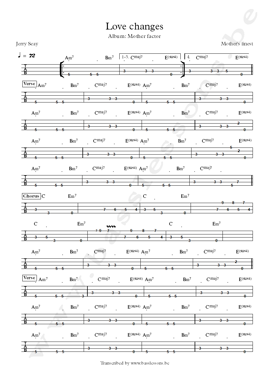 Mothers fines ove changes bass tab
