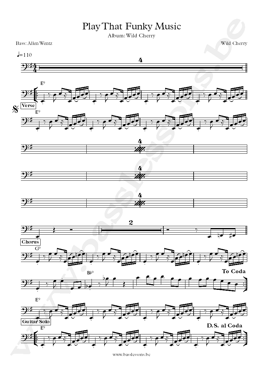 Wild Cherry Play That Funky Music Allen Wentz Bass transcription