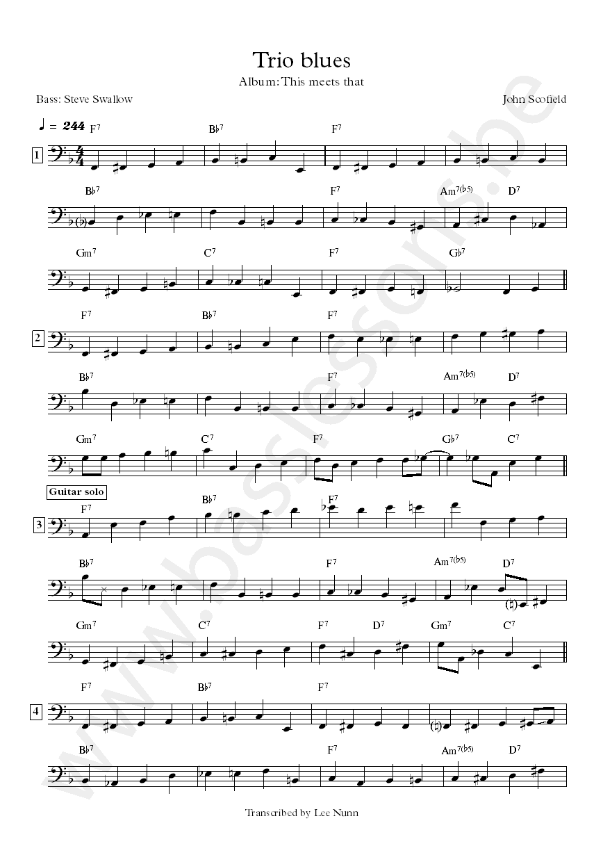John Scofield Trio blues Steve Swallow bass transcription