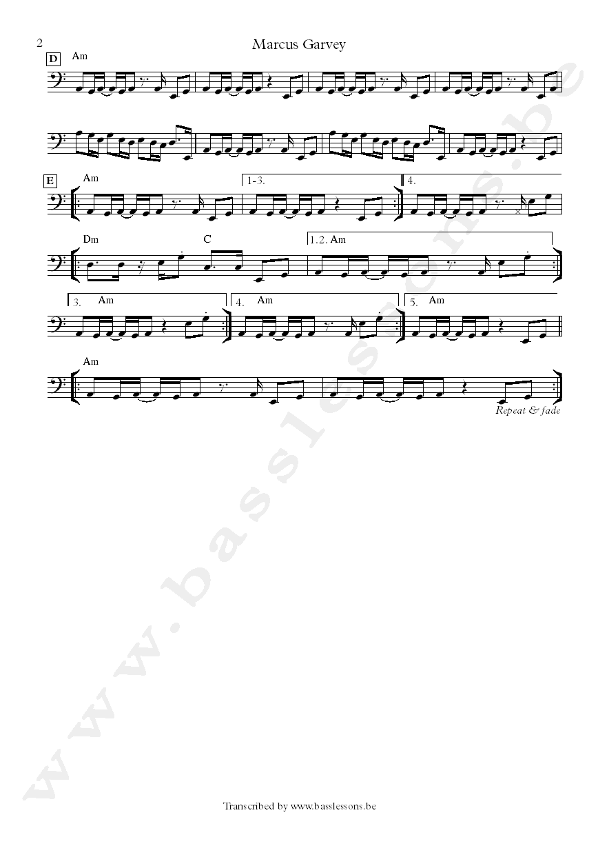 Marcus Garvey bass transcription Robbie Shakespeare part 2