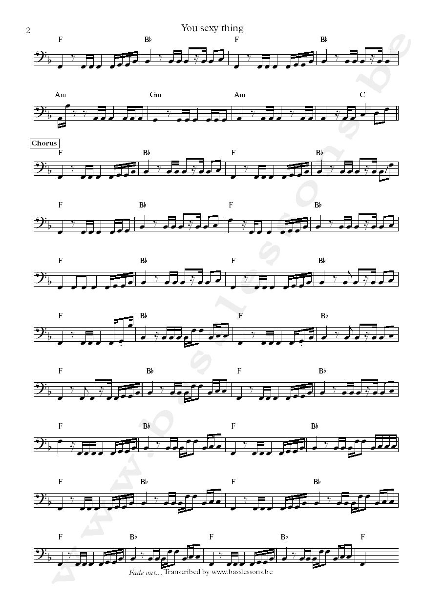 Hot Chocolate You sexy thing bass transcription part 2