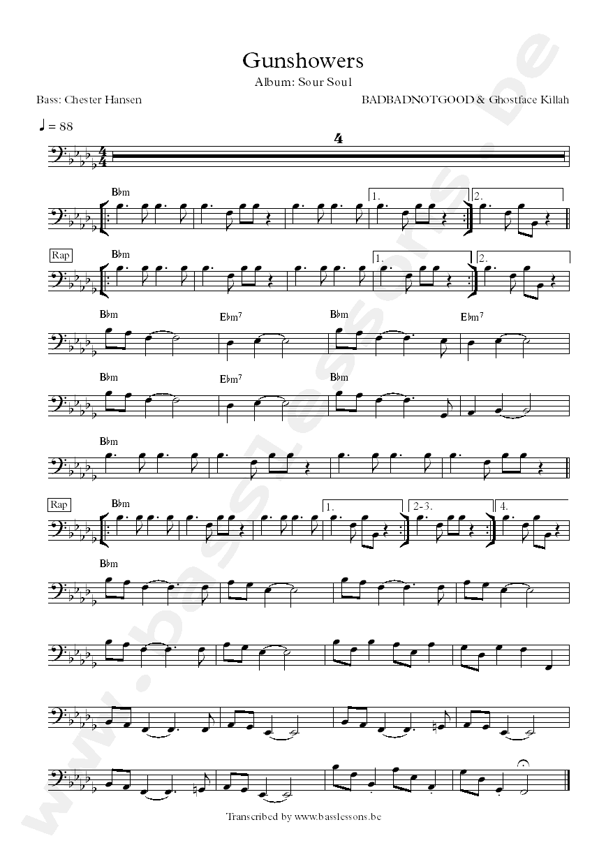 BADBADNOTGOOD and Ghostface Killah gunshowers bass transcription