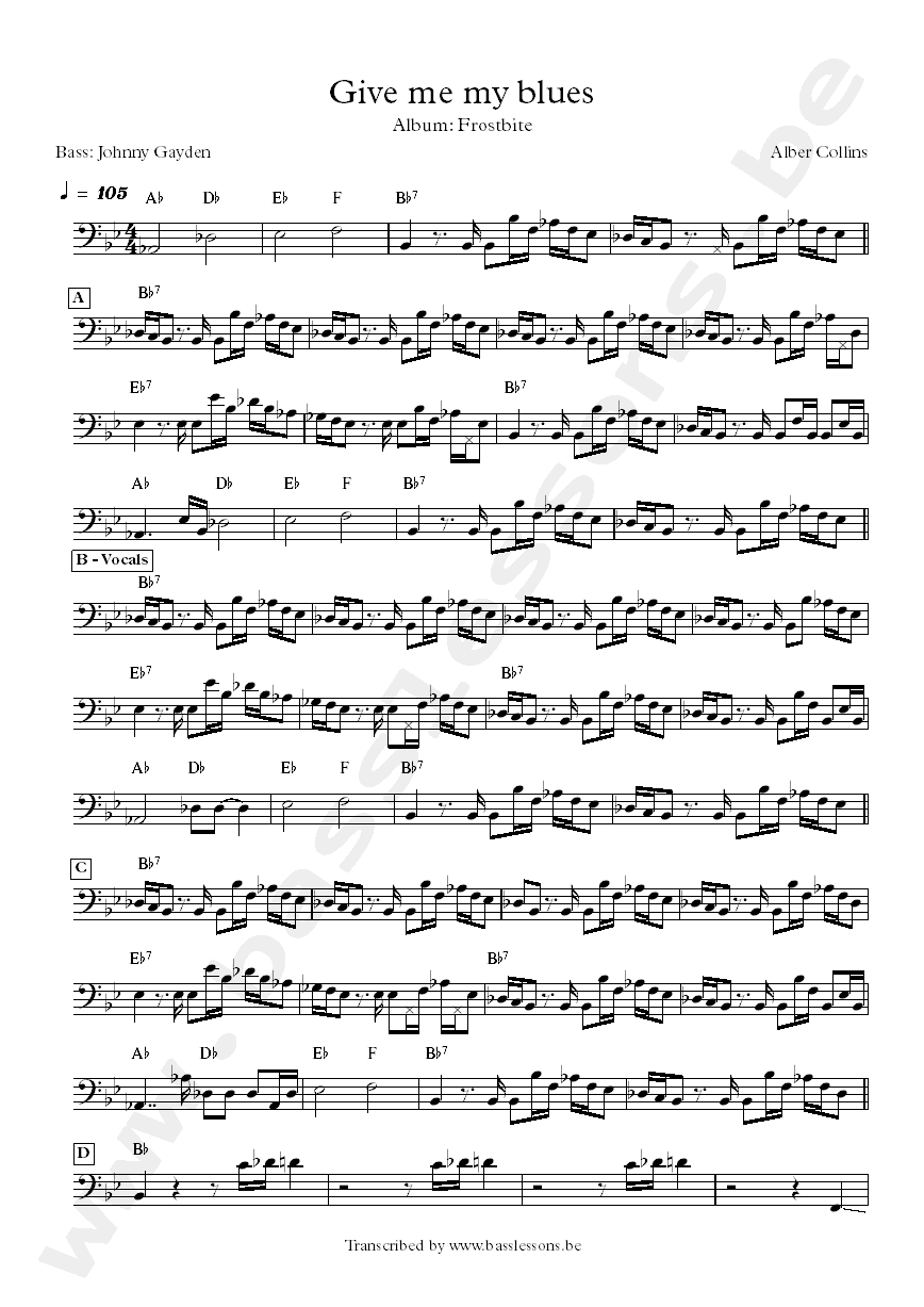Albert Collins Give me my blues bass transcription