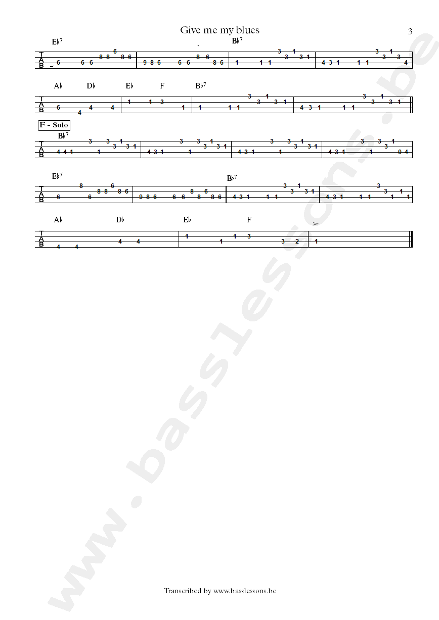 Albert Collins Give me my blues bass tab part 3