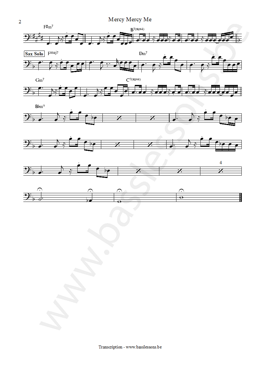 Marvin Gaye Mercy Mercy Me Bob Babbitt bass transcription part 2