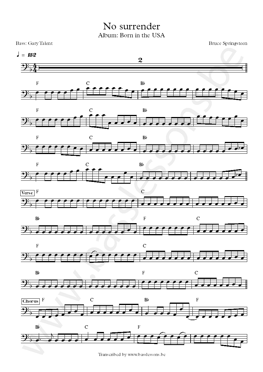 Bruce springsteen no surrender garry Talent bass transcription