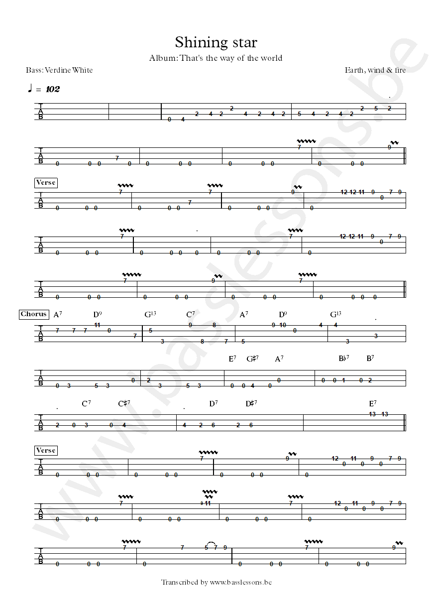 earth wind and fire shining star verdine white bass tab