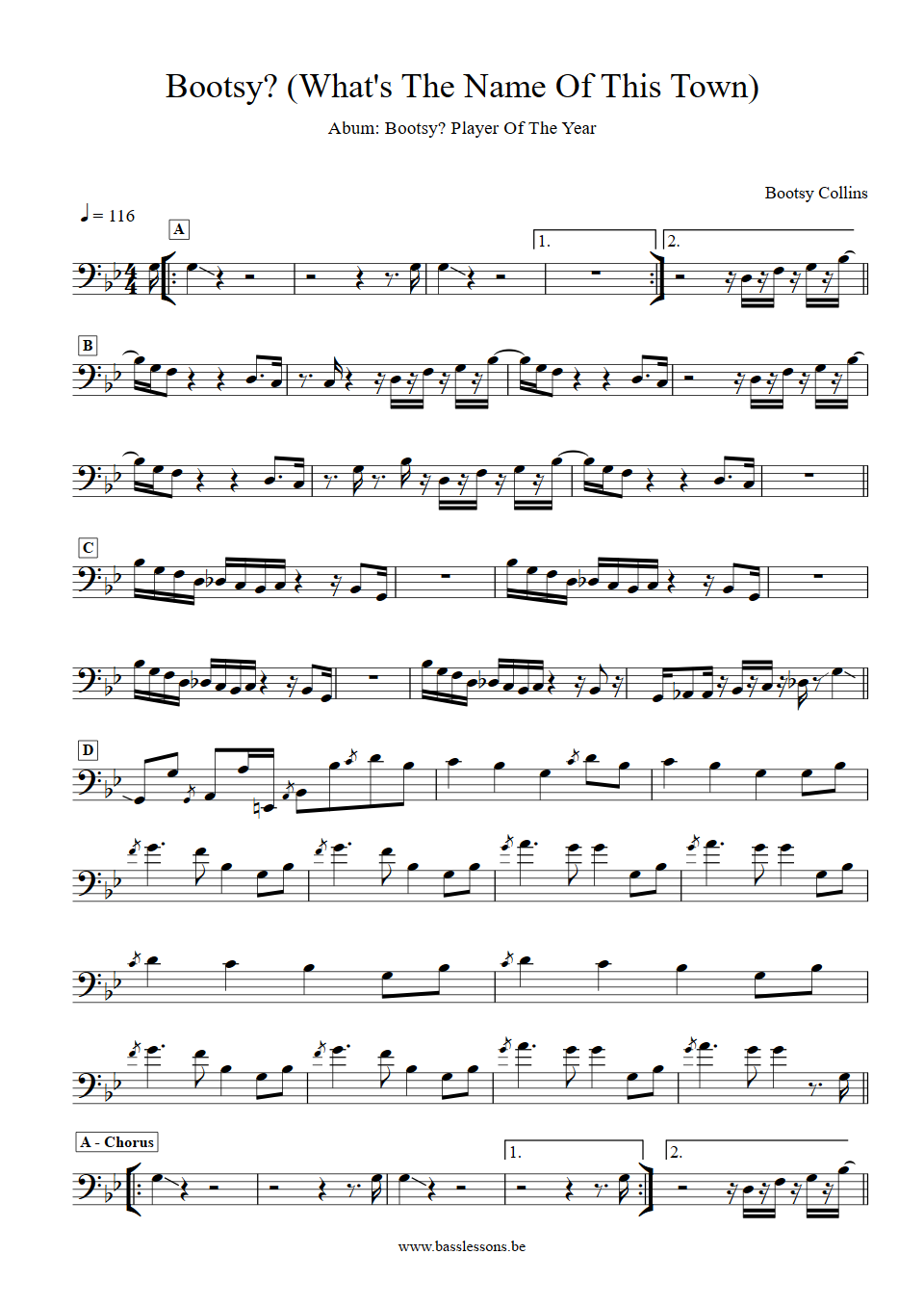 Bootsy Collins whats the name of this town bass transcription