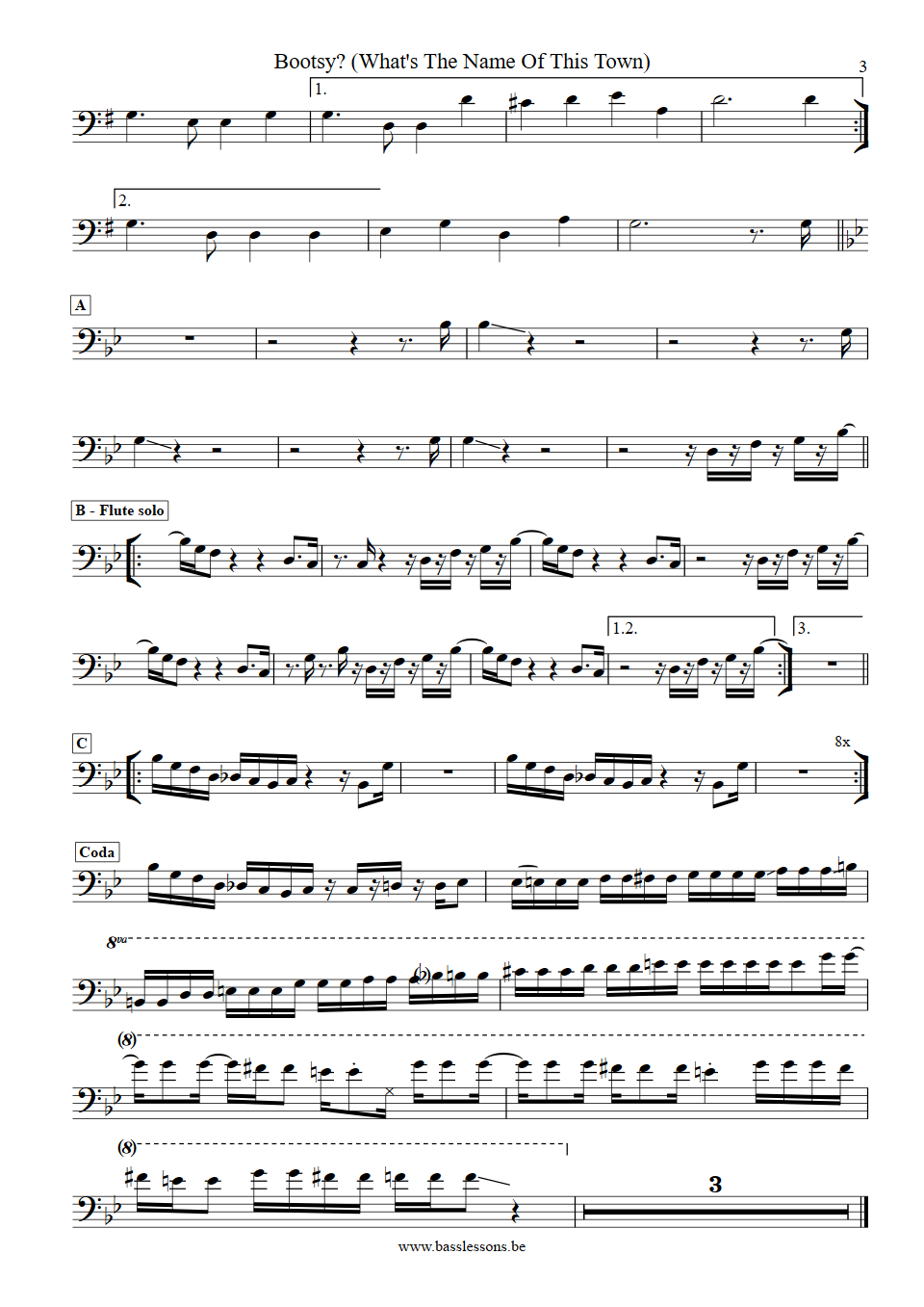 Bootsy Collins whats the name of this town bass transcription part 3