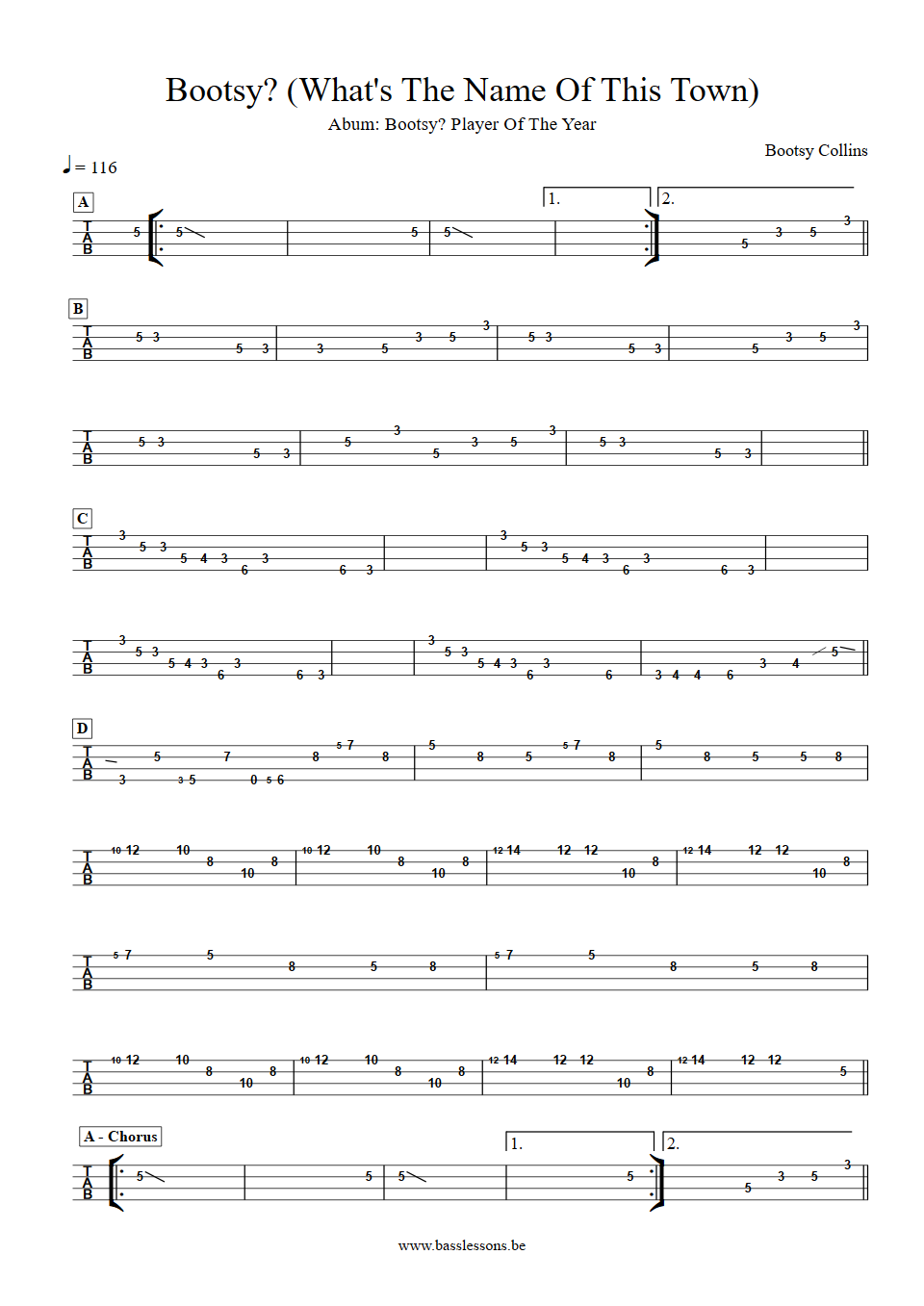 Bootsy Collins whats the name of this town bass tab