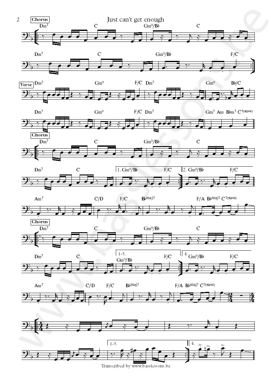 Lew Kirton Just cant get enough Wayne Braitwaite bass transcription Part 2