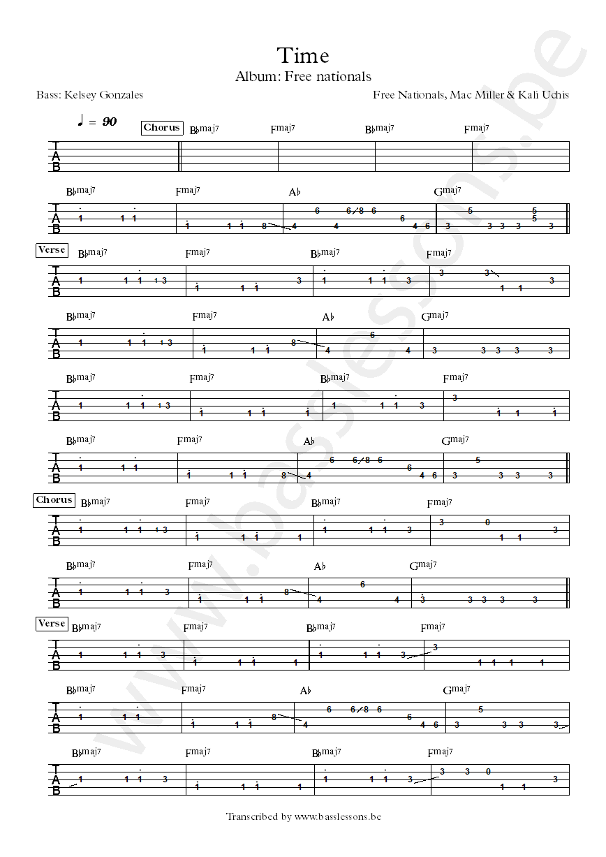 Free Nationals Mac Miller time bass tab