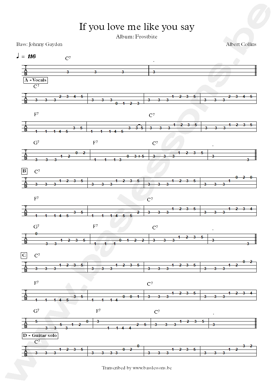 Albert Collins If You Love Me Like You Say bass tab