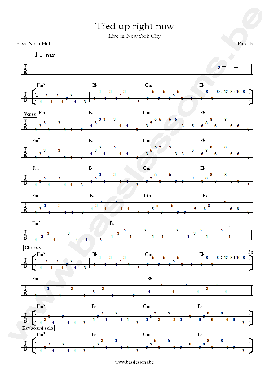Parcels - Tied up right now - bass tab