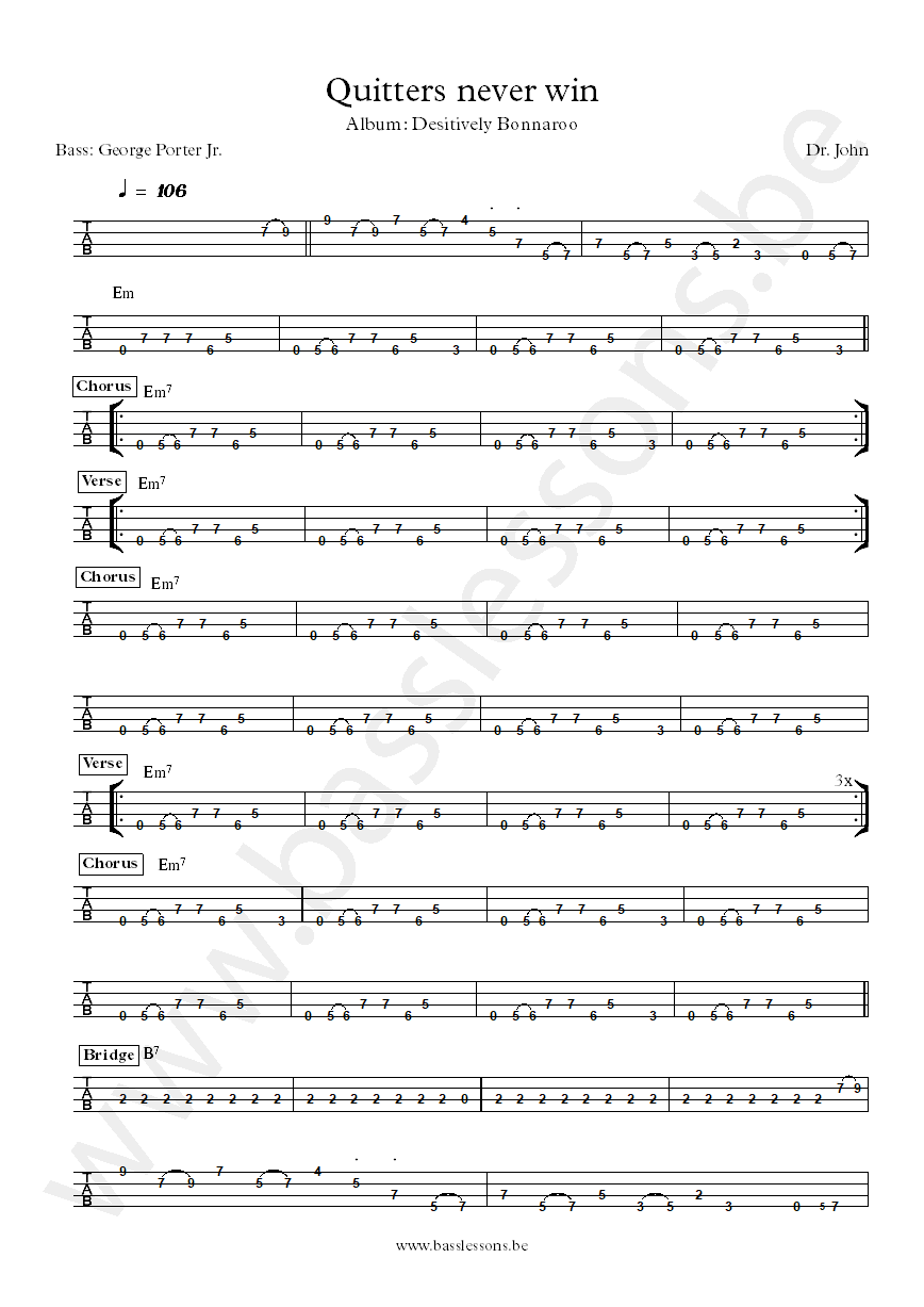 Dr. John Quitters never win George Porter Jr. bass tab