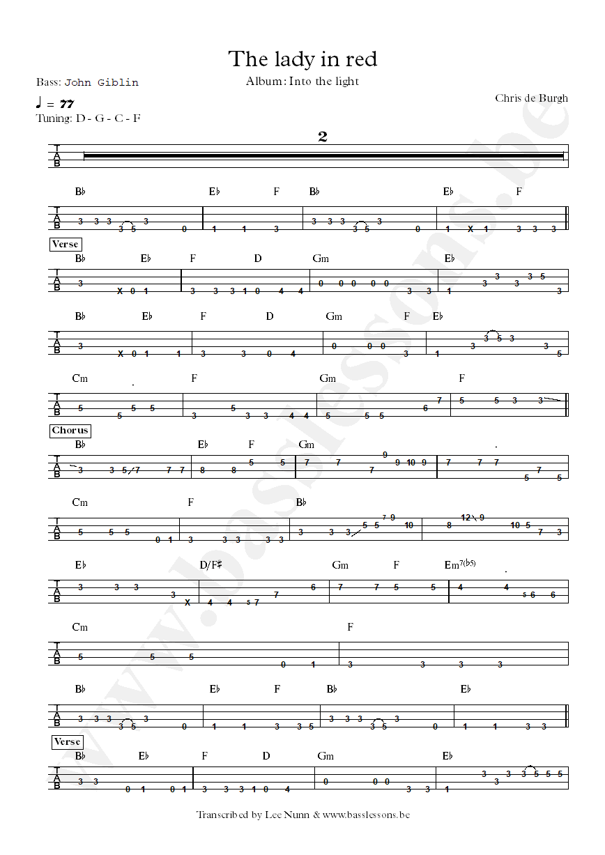 Chris de Burgh The Lady in Red John Giblin bass tab