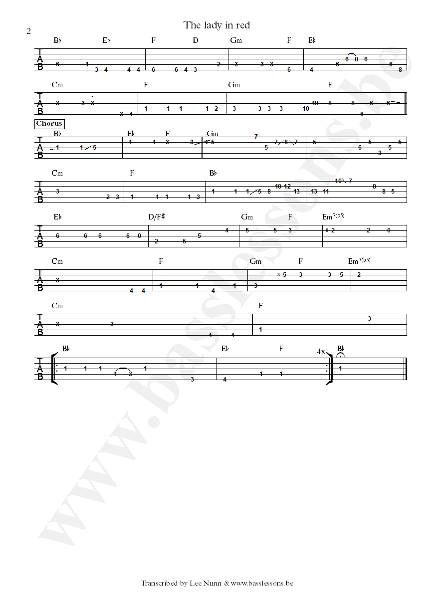 Chris de Burgh The Lady in Red John Giblin bass 5-string tab part 2