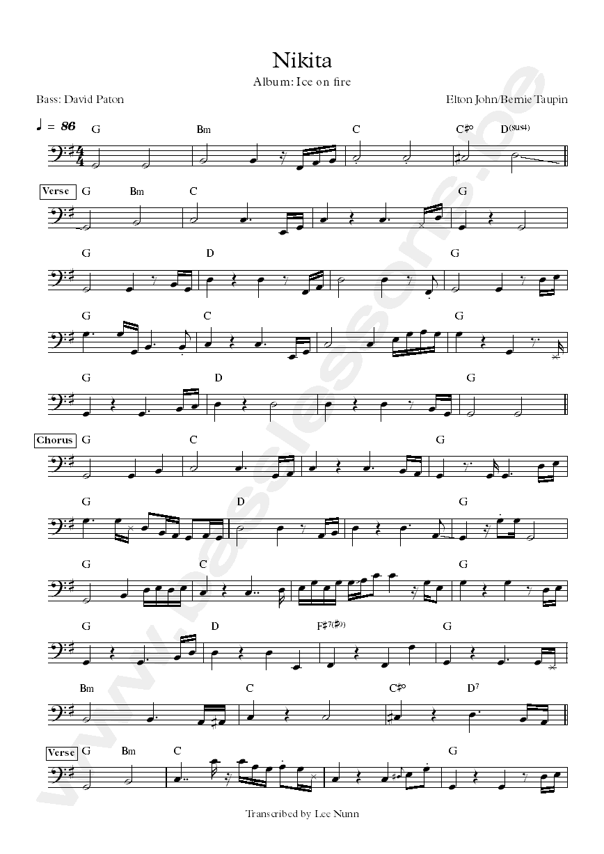lton John Nikita David Paton bass transcription