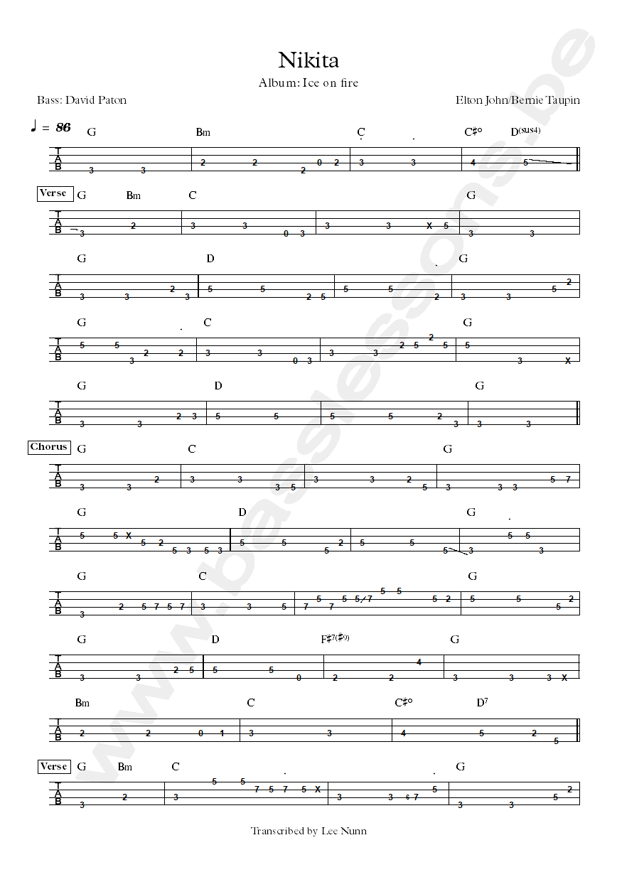lton John Nikita David Paton bass tab