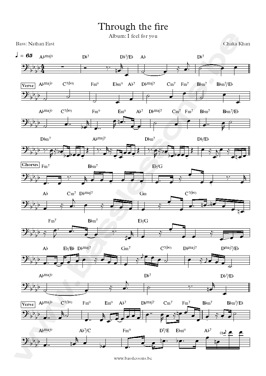 Chaka Khan Through the fire Nathan East bass transcription