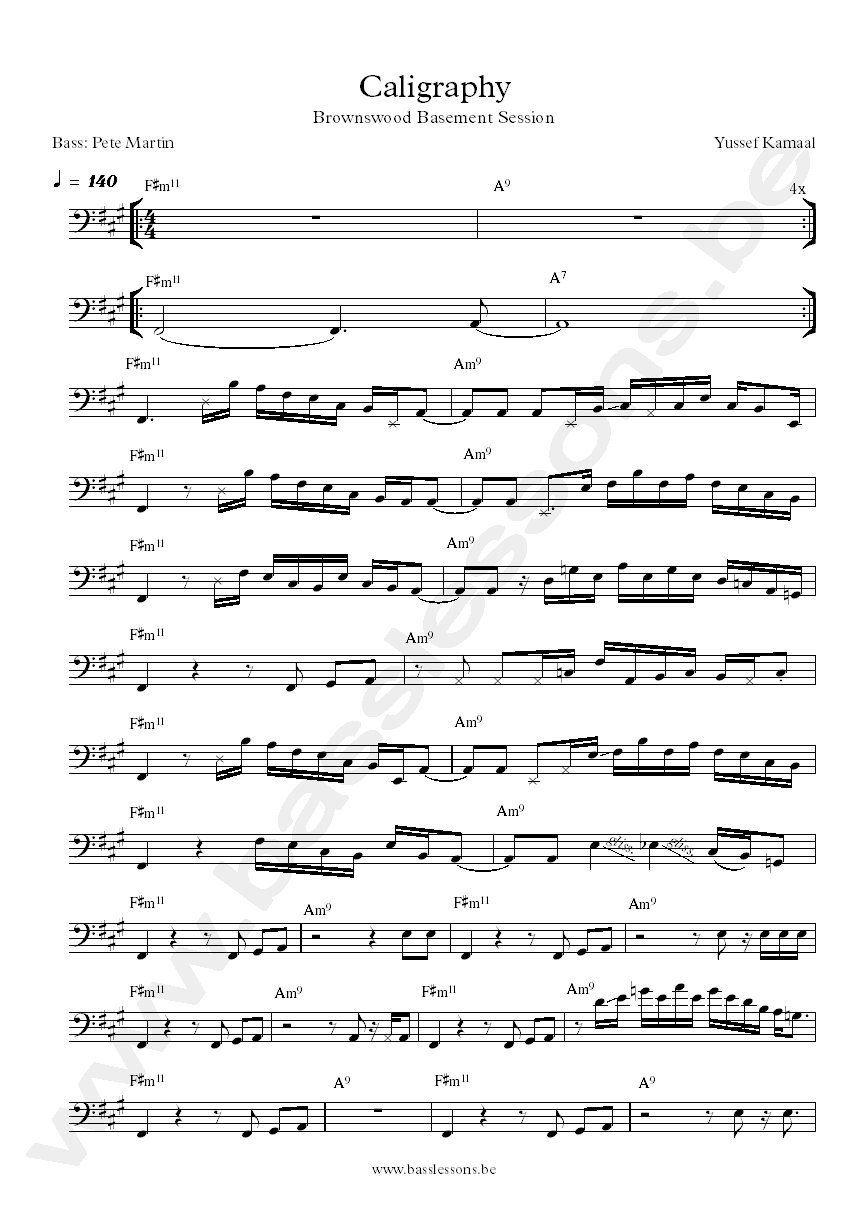 yussef kamaal Calligraphy bass transcription