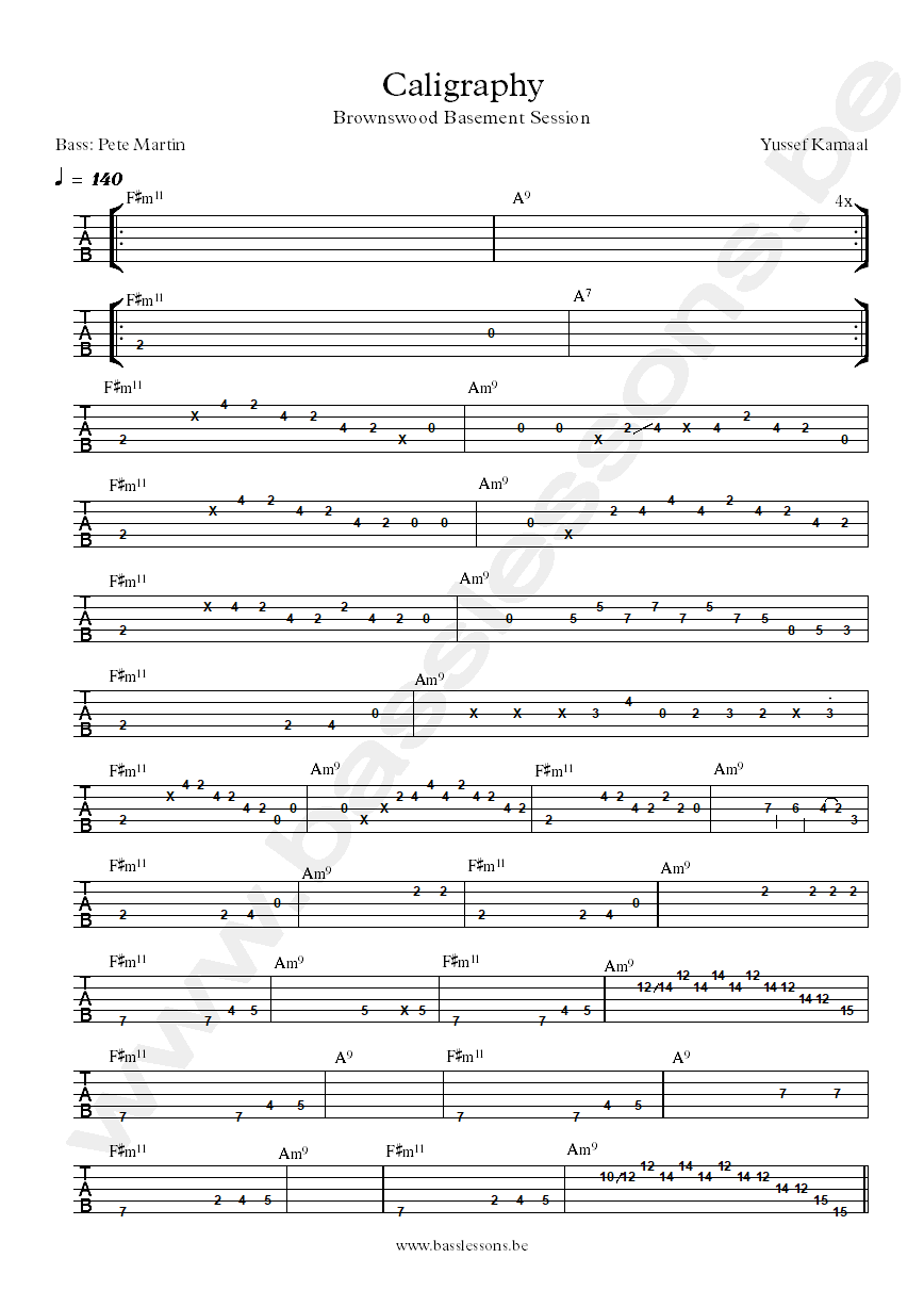yussef kamaal Calligraphy bass tab