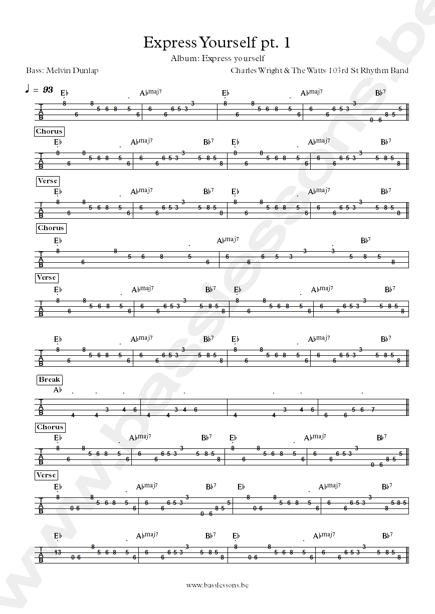 Charles Wright Express yourself bass tab