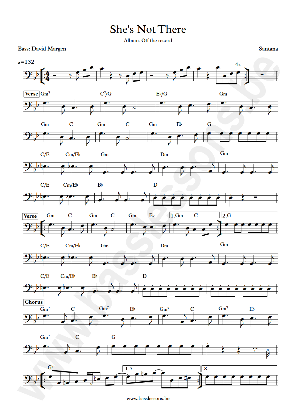 Santana shes not there David Margen bass transcription