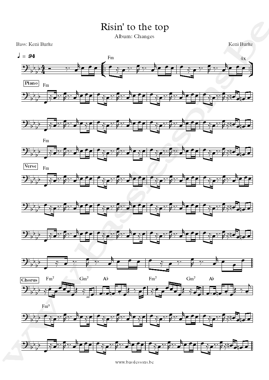 Keni Burke Risin To The Top bass transcription