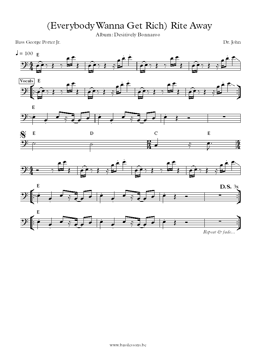 Dr. John Rite Away George Porter Jr. bass transcription