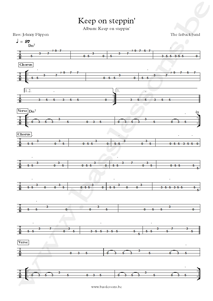 The fatback band Keep on steppin Johnny Flippen bass tab