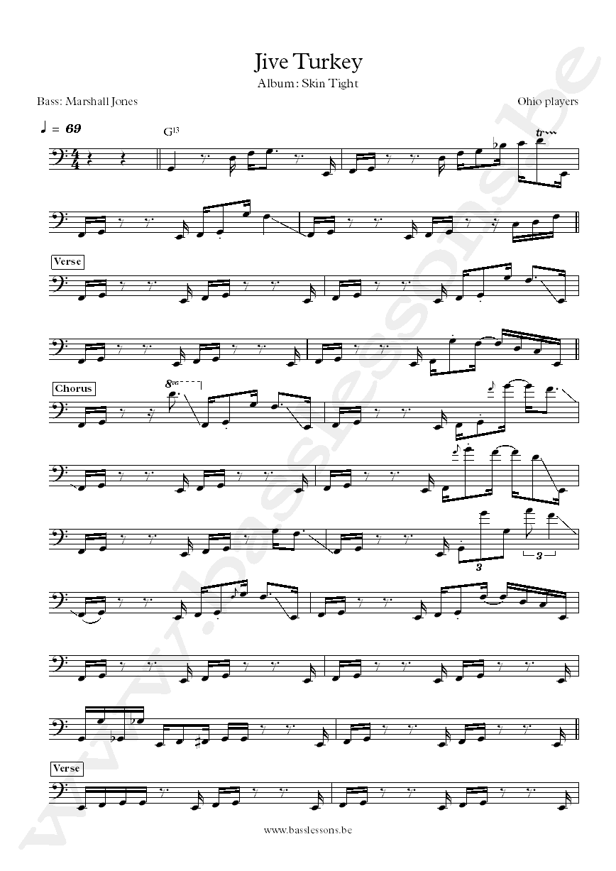 Ohio Players Jive turkey Marshall Jones bass transcription