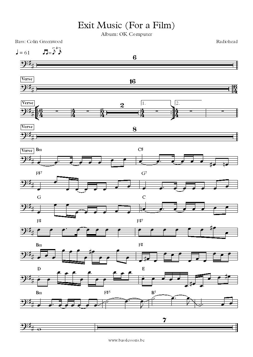 Radiohead Exit Music (For a Film) Colin Greenwood bass transcription