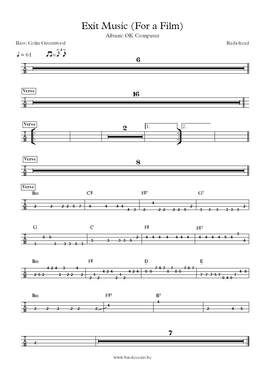 Radiohead Exit Music (For a Film) Colin Greenwood bass tab