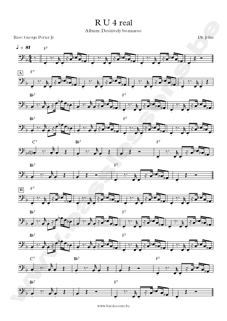 Dr. John R U 4 Real George Porter Jr. bass transcription