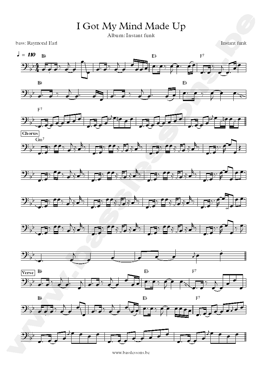 Instant Funk I got my mind made up Raymond Earl bass transcription