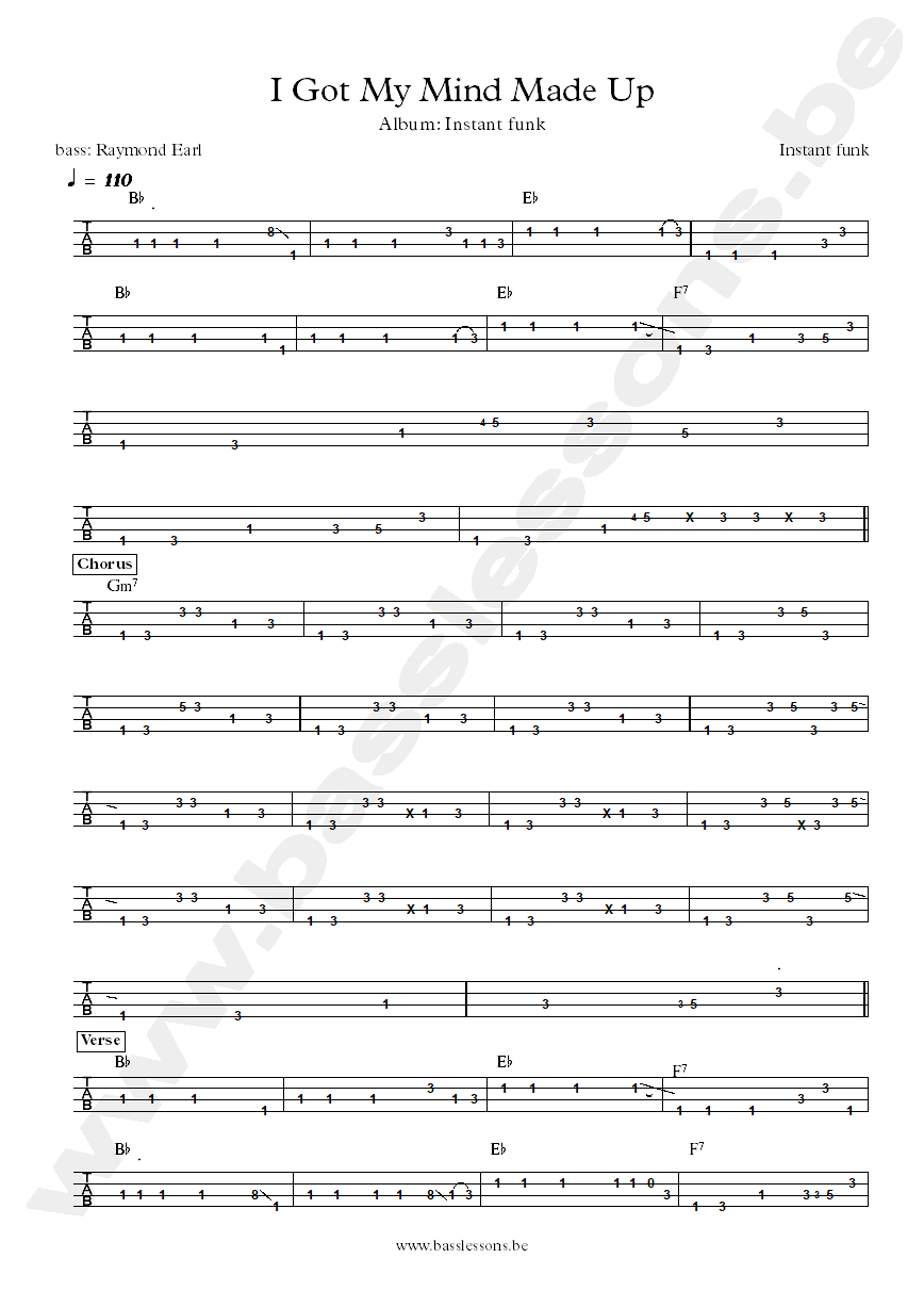 Instant Funk I got my mind made up Raymond Earl bass tab