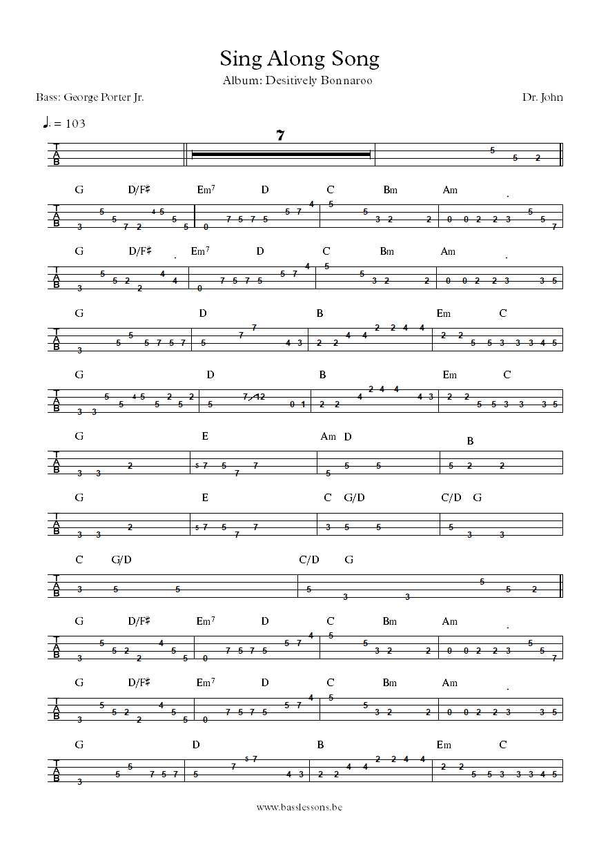 Dr. John Sing Along Song George Porter Jr. bass tab