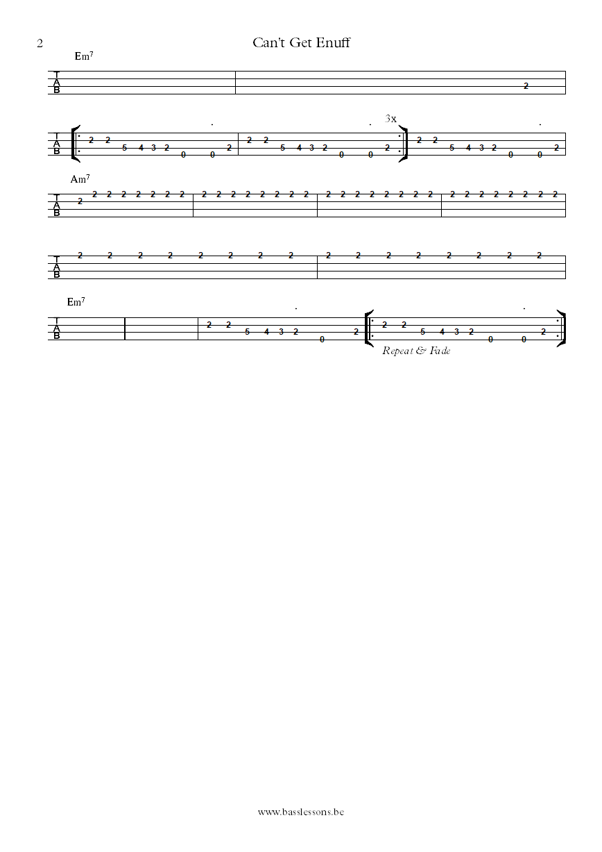 Dr. John Can't get enuff George Porter Jr. bass tab part 2