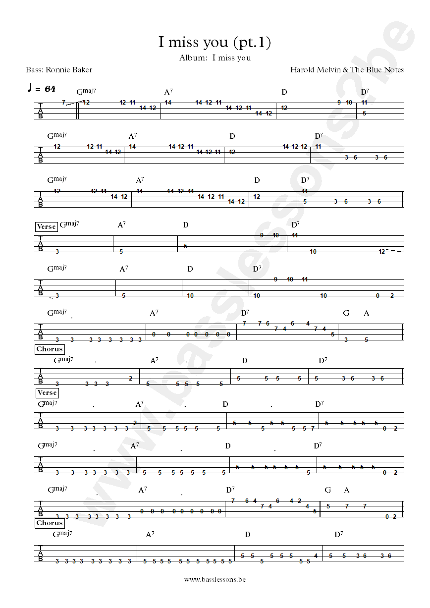 Harold Melvin I miss you bass tab