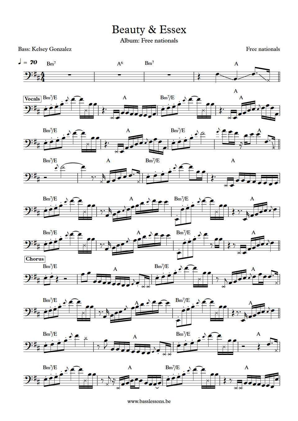 Free Nationals Beauty and Essex Kelsey Gonzalez bass transcription