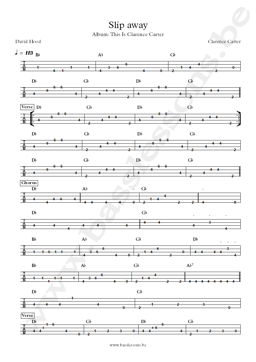 Clarence Carter Slip away Slip away bass tab