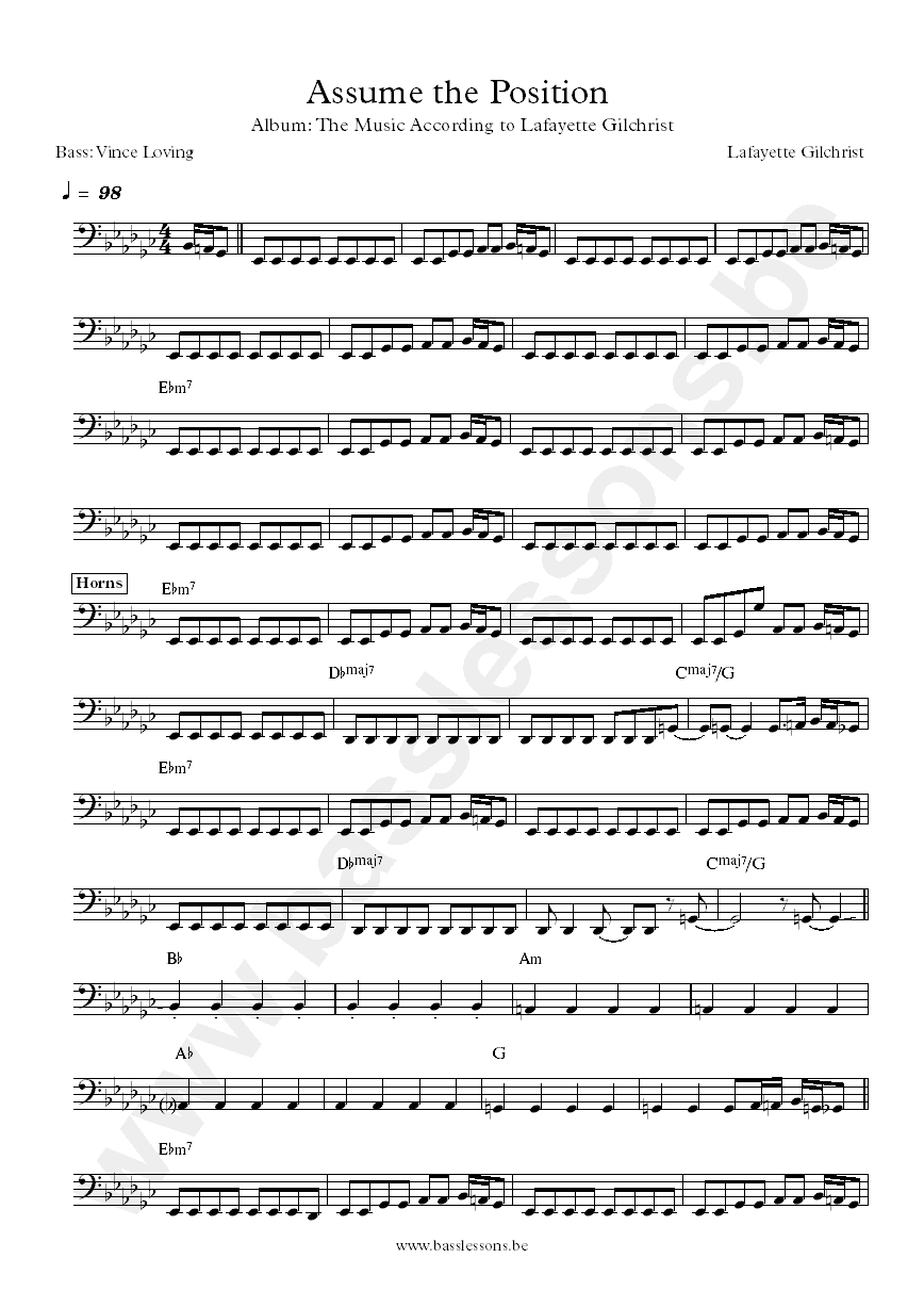 Lafayette Gilchrist Assume the position bass transcription