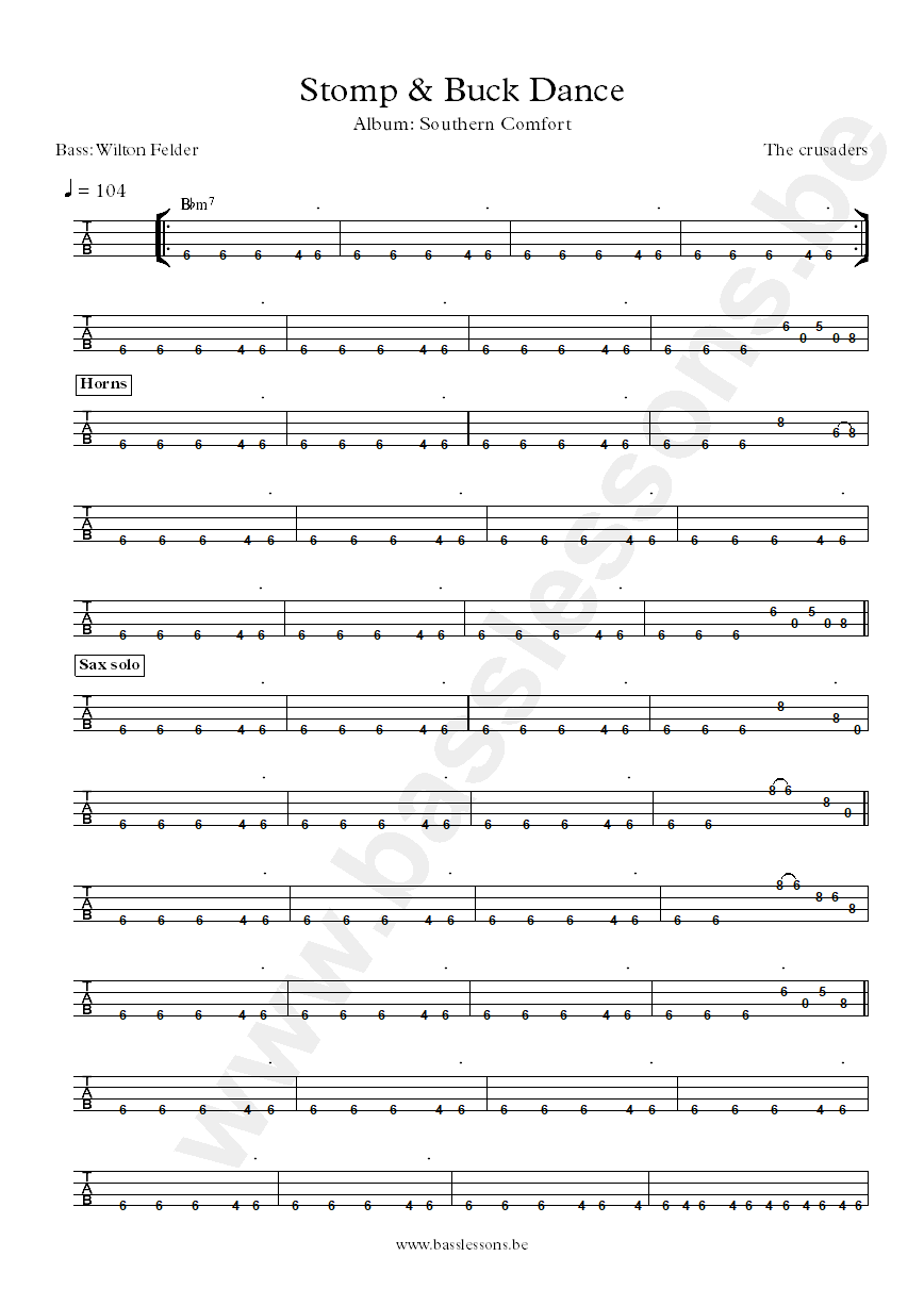 The crusaders Stomp and Buck Dance Wilton Felder bass tab