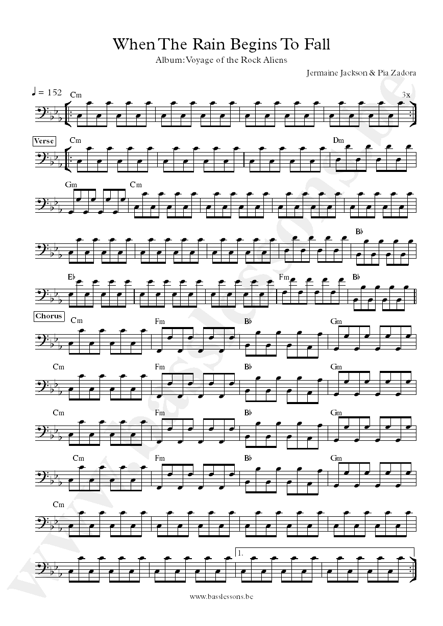 Jermaine Jackson and Pia Zadora When The Rain Begins To Fall bass transcription